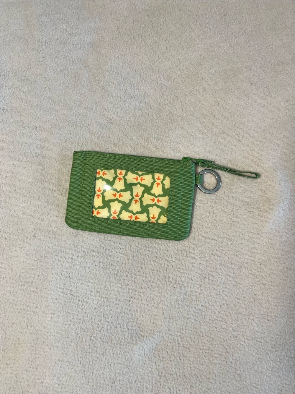 NWOT Vera Bradley Green Cardholder ID Wallet with Patterned Insert and Key Ring